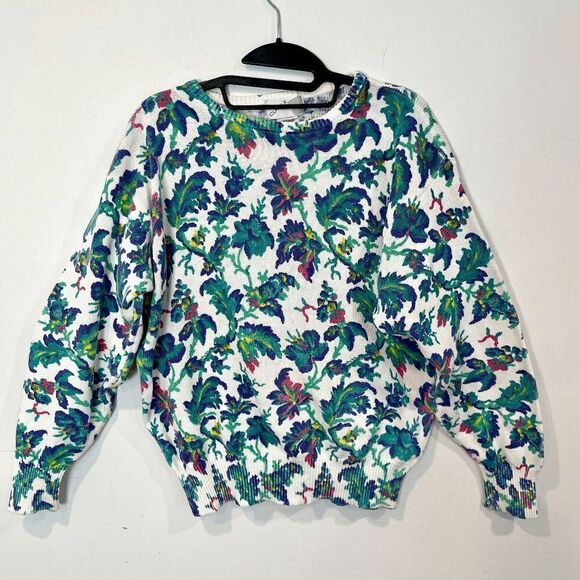 Clasile Vintage Knitted Sweater Floral Print Boat Neck White Size M - Picture 1 of 5